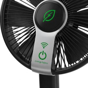 Energy-efficient electric fan highlighting power saving features.