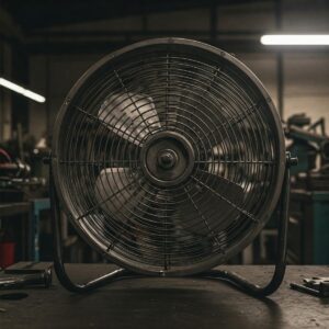 Illustration of a powerful industrial-grade cooling fan commonly used in workshops.
