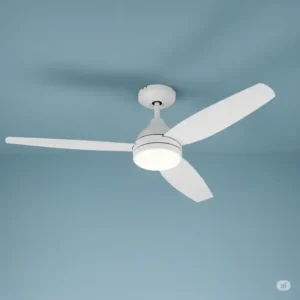  A rustic 3-blade ceiling fan with natural wood-grain blades, ideal for adding warmth to interiors.