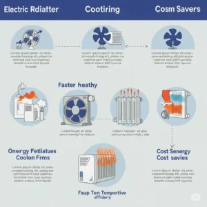 Infographic outlining the key benefits of using electric radiator cooling fans, such as efficiency and temperature control.