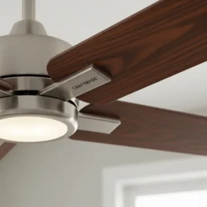 Close-up detail of high-quality fan blades on a Craftmade ceiling fan, available in various finishes like wood and metal.