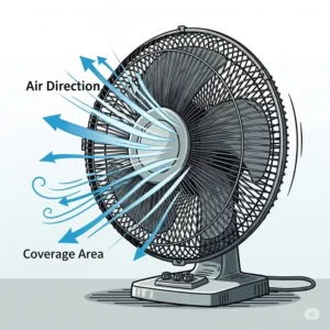 Illustration demonstrating the powerful, directional airflow of a high-velocity drum fan.