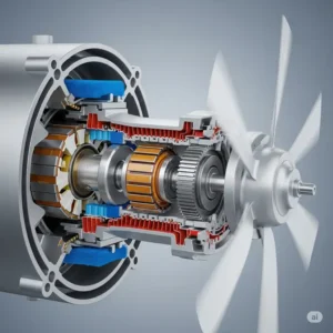 Internal view of a fan motor and its connection to the fan blades, showing the mechanism.