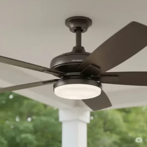 Durable Craftmade ceiling fan with damp-rated features, designed for outdoor patios and covered porches.