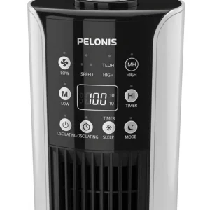 Detailed illustration of the user-friendly control panel on a Pelonis tower fan, making it simple to adjust settings like speed and timer.