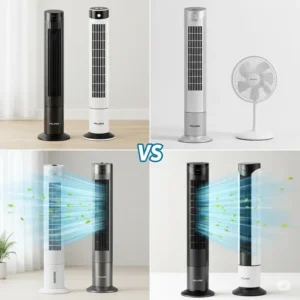 Comparison of various Pelonis tower fan models, showcasing different designs and functionalities available to suit diverse cooling needs.