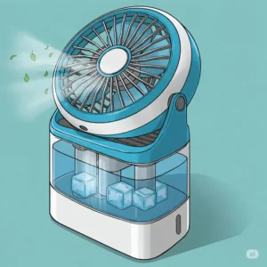 Illustration of a compact and portable outdoor cooler fan for personal cooling.