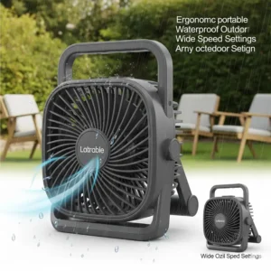 Compact and portable outdoor waterproof fan, easy to move and store, offering versatile cooling for any outdoor space.