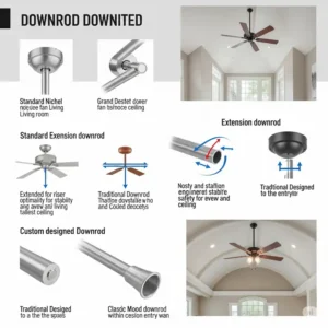 Various downrod lengths and styles suitable for hanging a ceiling fan on a high vaulted ceiling.