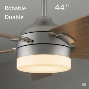 Close-up view of the durable blades and quiet motor of a 44 inch ceiling fan with an integrated light kit
