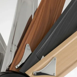 Close-up view of durable, high-performance blades designed for a 72-inch ceiling fan, showcasing various material options.