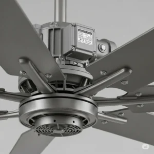 Close-up view of the robust motor and durable blades of an 84-inch ceiling fan, showcasing its quality craftsmanship and design