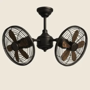 Compact gyro ceiling fan ideal for small rooms, mounted close to the ceiling for space efficiency.