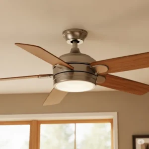 A low-profile craftsman style ceiling fan designed for rooms with lower ceilings, maintaining the iconic architectural style while ensuring optimal air circulation.