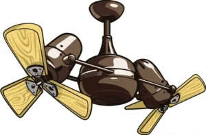 Dual-motor ceiling fan with LED light installed on a clean, white ceiling for a minimalist look.