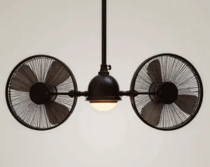 Close-up view of gyro ceiling fan blades showing detailed craftsmanship and high-quality materials.
