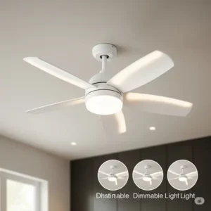Icon demonstrating a white ceiling fan with lights featuring multiple speed settings for customized airflow