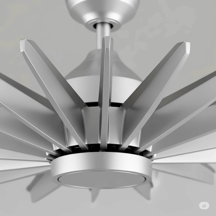 Close-up view of the aerodynamically designed blades of an 8 ft ceiling fan, engineered for optimal airflow in large spaces.