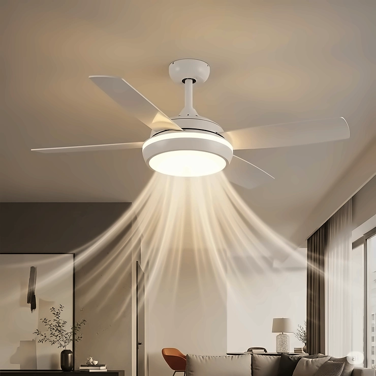 Modern 8 ft ceiling fan featuring an integrated LED light fixture, combining powerful air movement with ambient lighting.