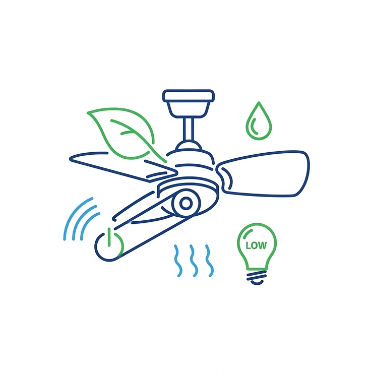 Icon representing energy efficiency, signifying the low power consumption and eco-friendliness of a belt-driven ceiling fan.