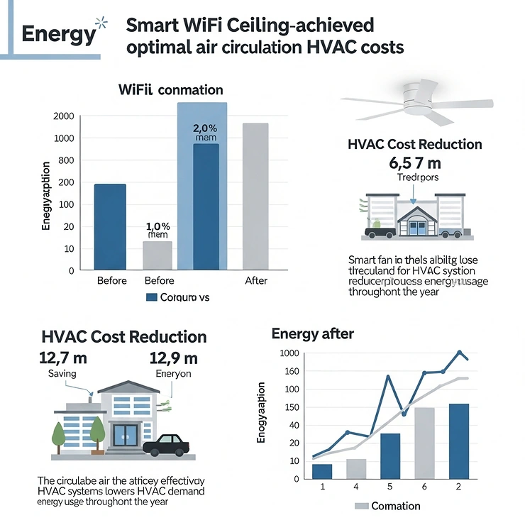 A bar chart or infographic depicting the energy savings achieved by using a smart wifi ceiling fan to optimize air circulation and reduce HVAC costs.