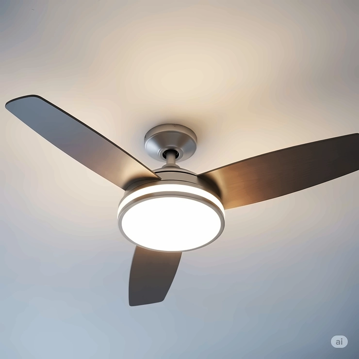 A close-up of a master bedroom ceiling fan with an integrated LED light fixture, ideal for ambient and direct lighting.