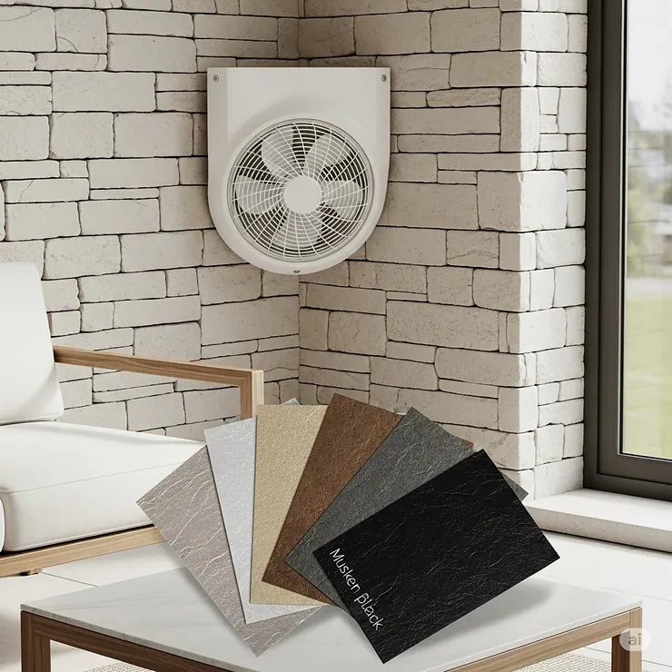 A white version of the outdoor corner fan, showing its availability in multiple finishes to match different decor styles.