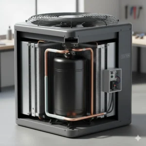 Inside look at the powerful compressor—a key component of the 2.5 ton air conditioner system.