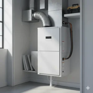 Close-up of a 2.5 ton AC indoor air handler unit distributing cool air inside a home.