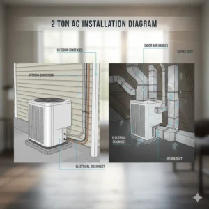 Schematic diagram illustrating the proper installation process for a new 2 ton air conditioner.