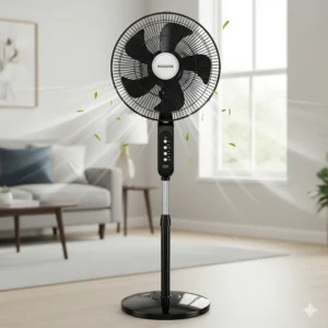 An image showing a 24-inch pedestal fan with its adjustable height feature, suitable for different uses and room setups.