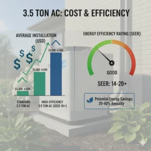 Infographic showing the average installation cost and energy efficiency rating for a new 3.5 ton air conditioner.