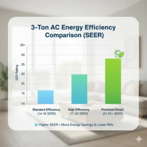 Graph comparing the energy efficiency (SEER rating) of various modern 3-ton air conditioners.