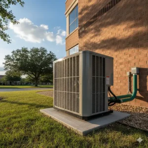 Featured image of a new 5 ton air conditioner condenser unit installed outside a commercial building.