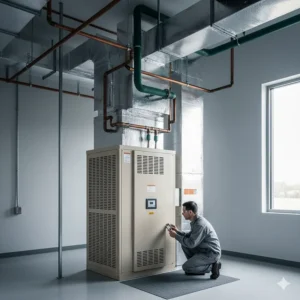 Photograph of the indoor air handler component that connects to a typical 5 ton air conditioner system.