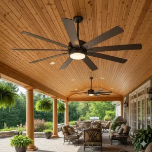 A large 84-inch ceiling fan with wide blades, ideal for an outdoor covered patio, providing powerful airflow.