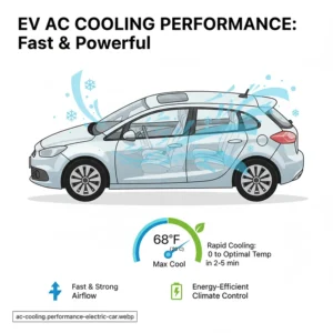 A graphic displaying the powerful and fast cooling performance of a modern electric air conditioner for car interiors.