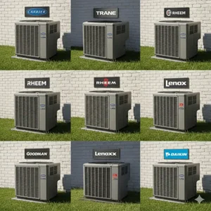 Montage of logos or units from the best 3.0 ton air conditioner brands on the market for home cooling.
