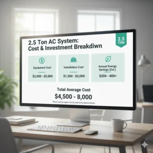 Infographic detailing the average purchase and installation cost of a 2.5 ton air conditioner unit.