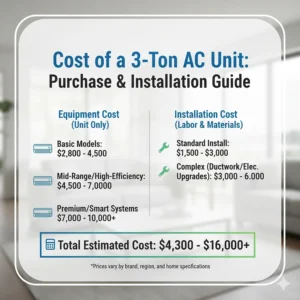 Chart detailing the estimated cost of a 3 ton AC unit purchase and professional installation.