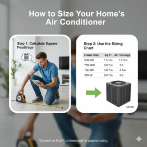 Visual guide or homeowner performing a square footage calculation to correctly size a 3 ton air conditioner for their home.
