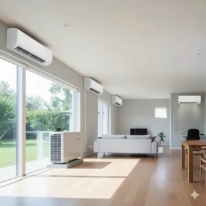Image of a ductless 3.0 ton air conditioner (mini-split system) serving multiple zones in a large house.