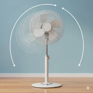 An animated image demonstrating the smooth oscillation of the 20-inch pedestal fan, covering a wide area.