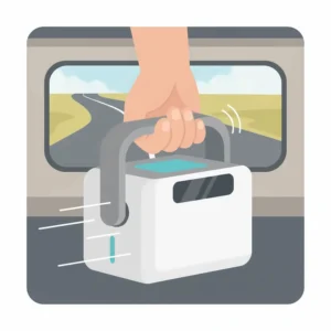 Close-up of a lightweight portable air cooler's handle, highlighting its easy-to-carry design for travel.