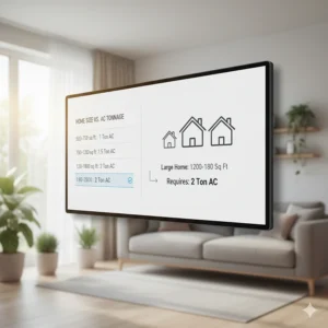 Visual guide on determining if a 2 ton air conditioner is the right size for your home's square footage.