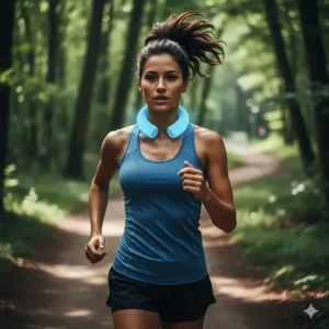Athlete using a lightweight and comfortable cooling neck wrap while running outdoors.