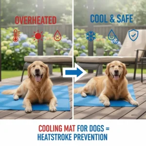 An infographic showing how a cooling mat for dogs large helps with heatstroke prevention.