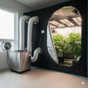 A powerful ducted air conditioner system for larger grow tent operations.