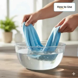 Diagram showing how to activate the evaporative cooling neck wrap by soaking it in water, essential for using a cooling towel or neck tie from Amazon.