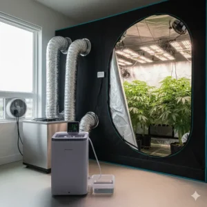 Collecting or draining condensate water from a grow tent air conditioner.